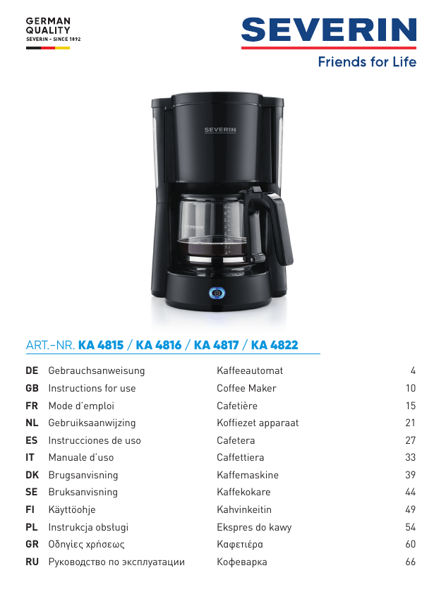 SEVERIN KA 4815 Brugermanual SEVERIN KA 4815 Brugermanual