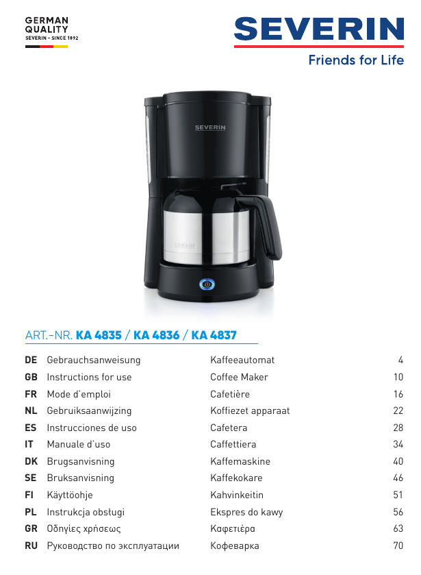 SEVERIN KA 4835 User manual SEVERIN KA 4835 User manual