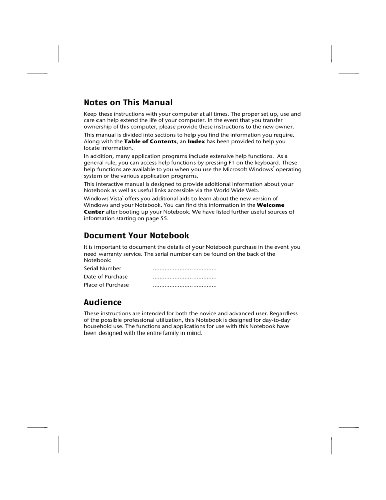 Medion E 321x Notebook Series User manual Medion E 321x Notebook Series User manual