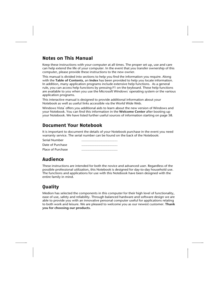 Medion E 5211 Notebok Series Windows 7 User manual Medion E 5211 Notebok Series Windows 7 User manual
