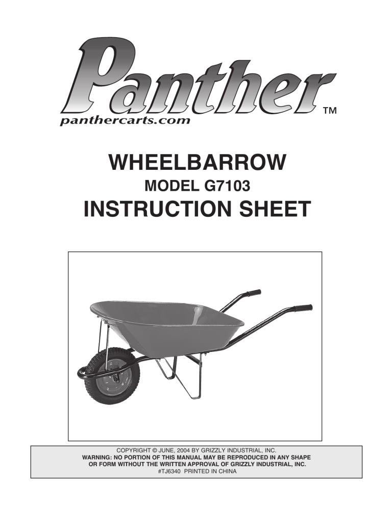 Grizzly G7103 Owner's manual Grizzly G7103 Owner's manual