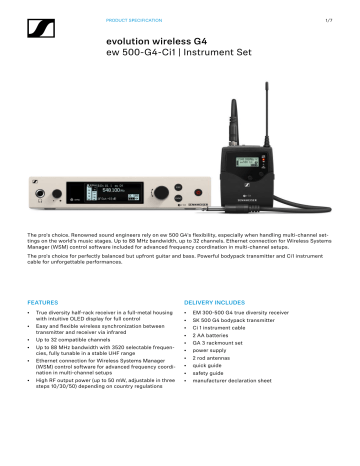 Sennheiser CI 1-N, EW 500 G4-Ci1, SK 500 G4, EM 300-500 G4 Specification Sennheiser CI 1-N, EW 500 G4-Ci1, SK 500 G4, EM 300-500 G4 Specification
