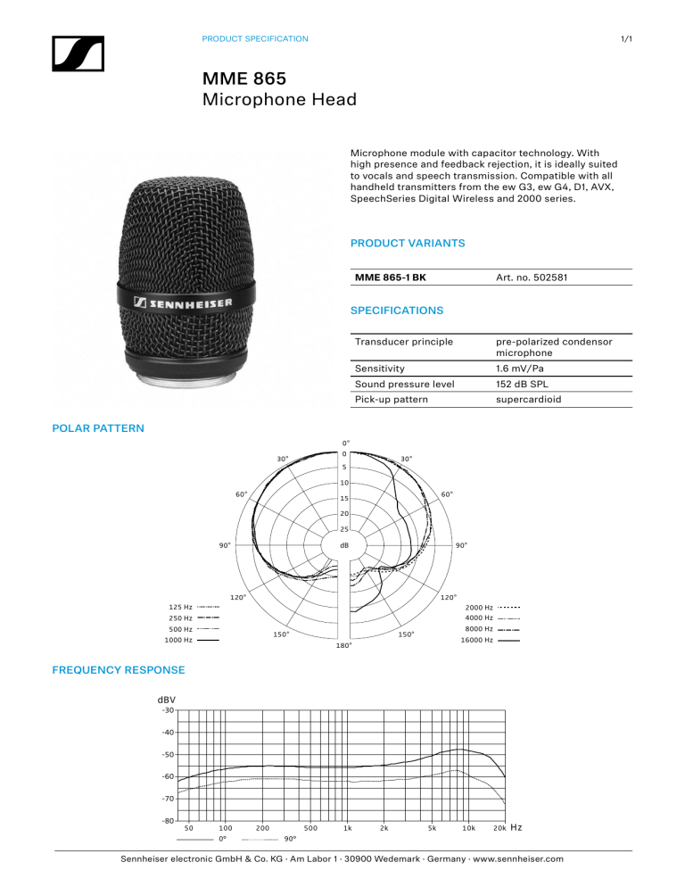 Sennheiser MME 865 Specification Sennheiser MME 865 Specification