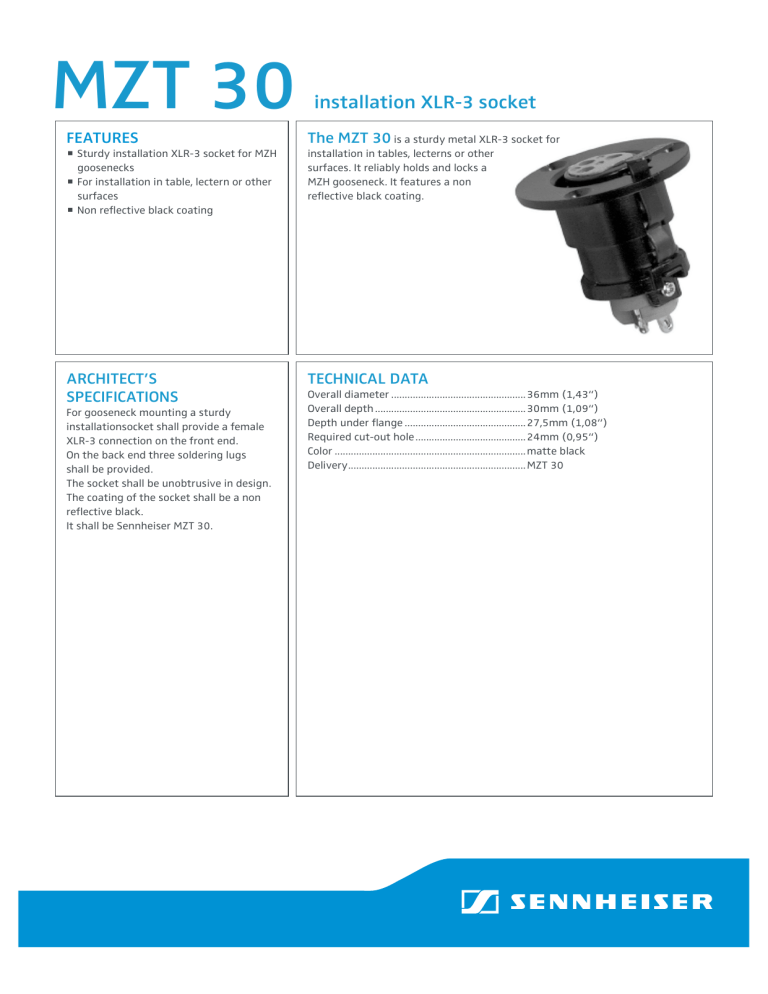 Sennheiser MZT 30 Specification Sennheiser MZT 30 Specification