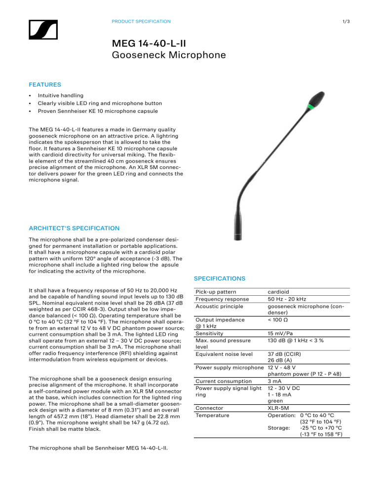 Sennheiser MEG 14-40 Specification Sennheiser MEG 14-40 Specification