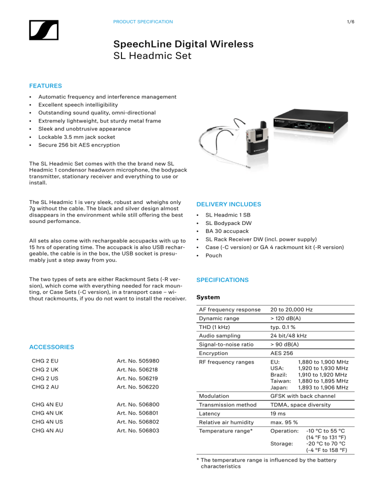 Sennheiser SL Headmic SET Specification Sennheiser SL Headmic SET Specification