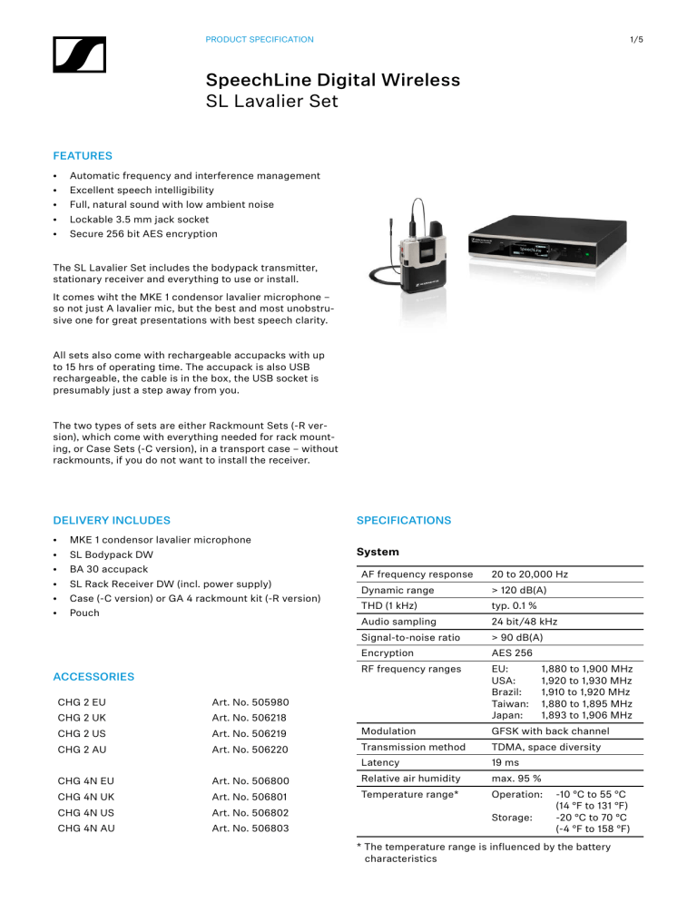 Sennheiser SL Lavalier SET Specification Sennheiser SL Lavalier SET Specification