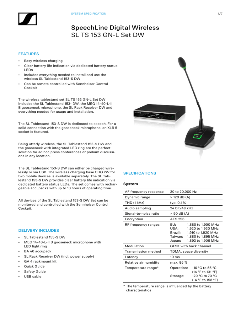 Sennheiser SL TS 153 GN-L Set DW Specification Sennheiser SL TS 153 GN-L Set DW Specification