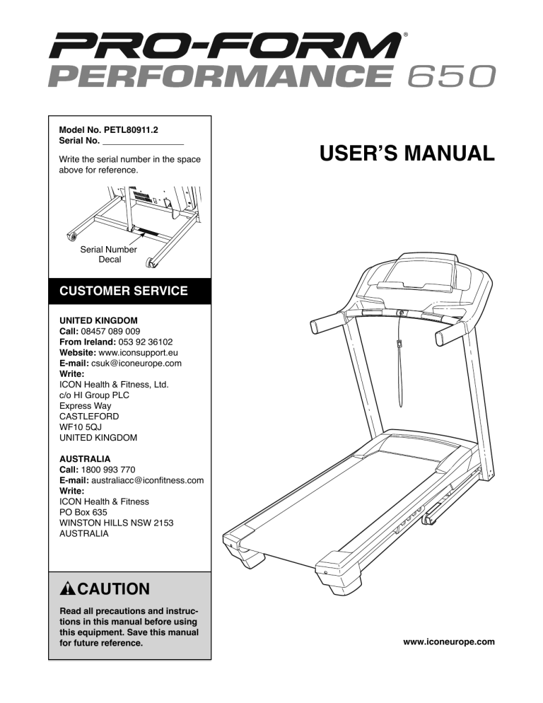 ProForm PETL80911 1739586 Owner's manual ProForm PETL80911 1739586 Owner's manual