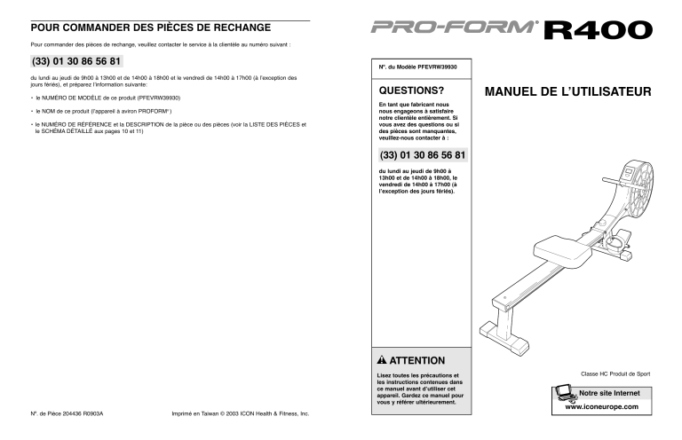 ProForm PFEVRW3993 Owner's manual ProForm PFEVRW3993 Owner's manual