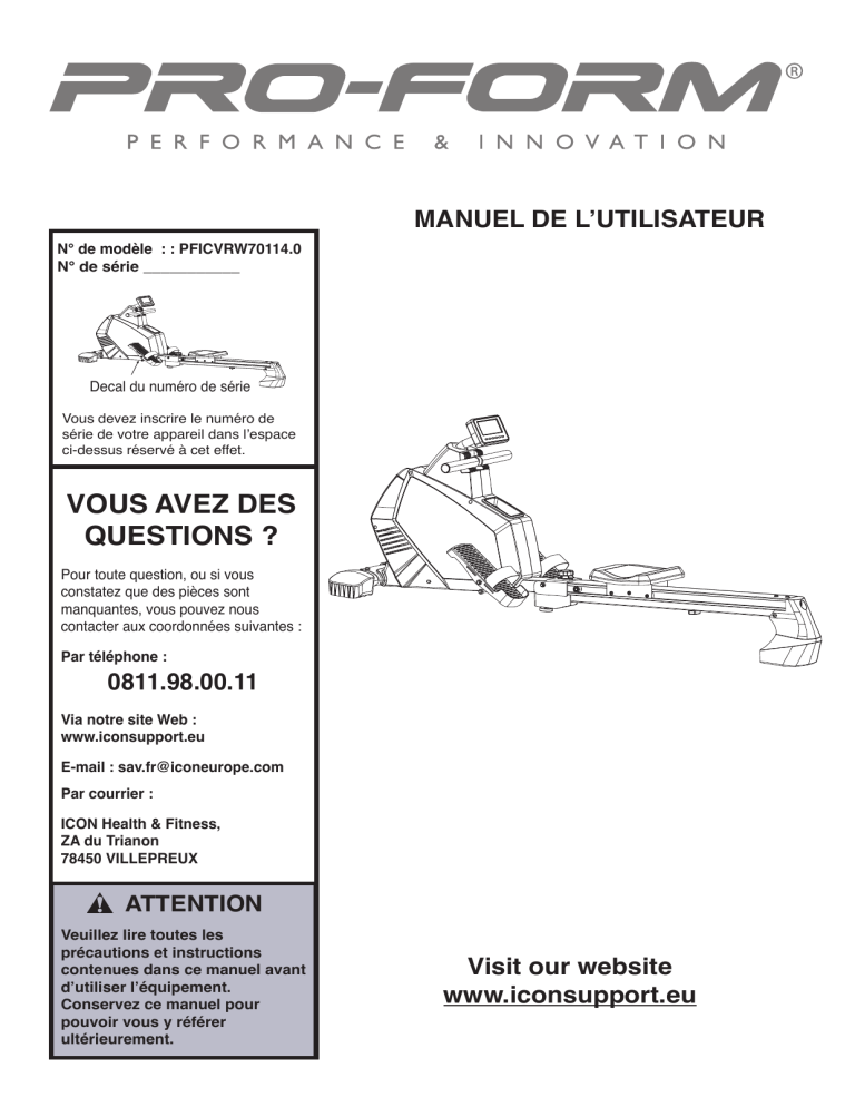 ProForm PFICVRW70114 Owner's manual ProForm PFICVRW70114 Owner's manual