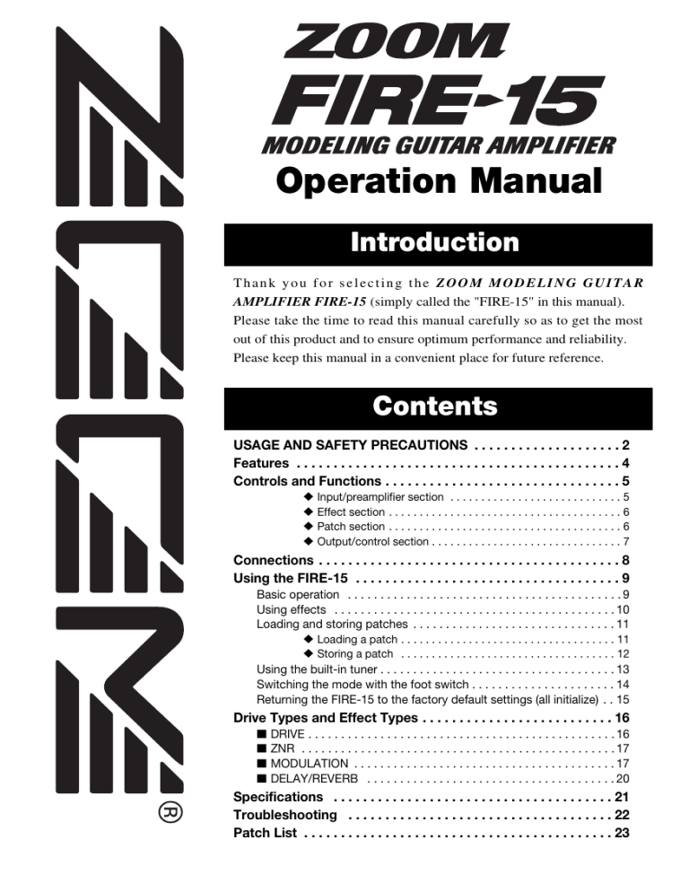 Zoom Fire 15 Operating instructions Zoom Fire 15 Operating instructions