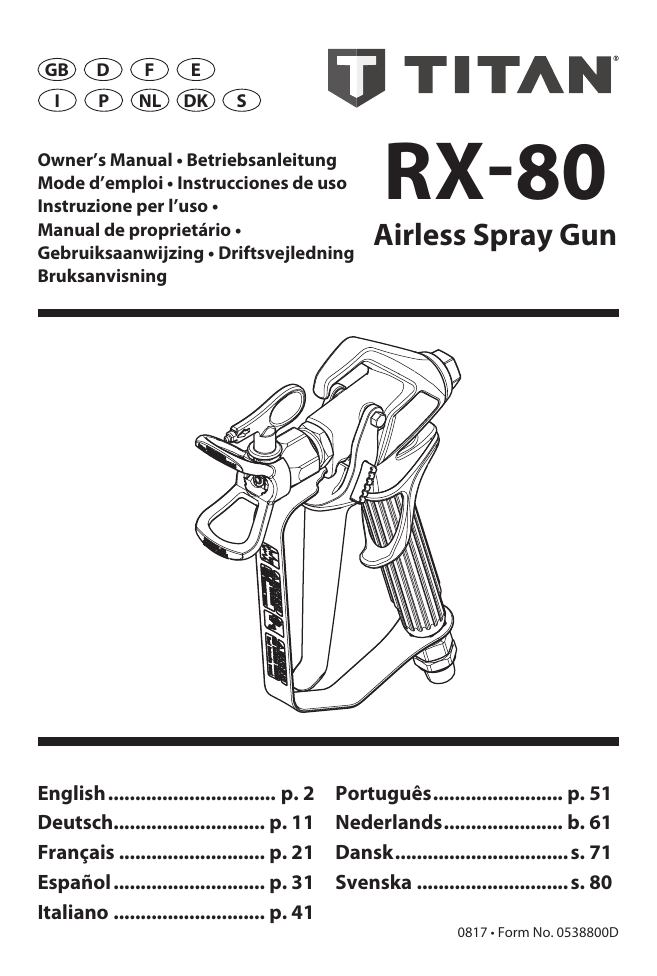 Titan RX-80 Airless Spray Gun User manual Titan RX-80 Airless Spray Gun User manual
