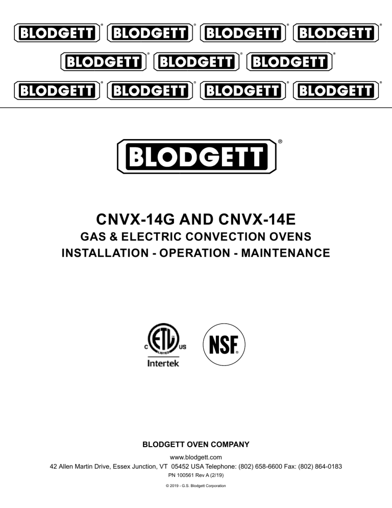 Blodgett CNV-14G, CNVX-14G, CNVX-14E Owner's manual Blodgett CNV-14G, CNVX-14G, CNVX-14E Owner's manual