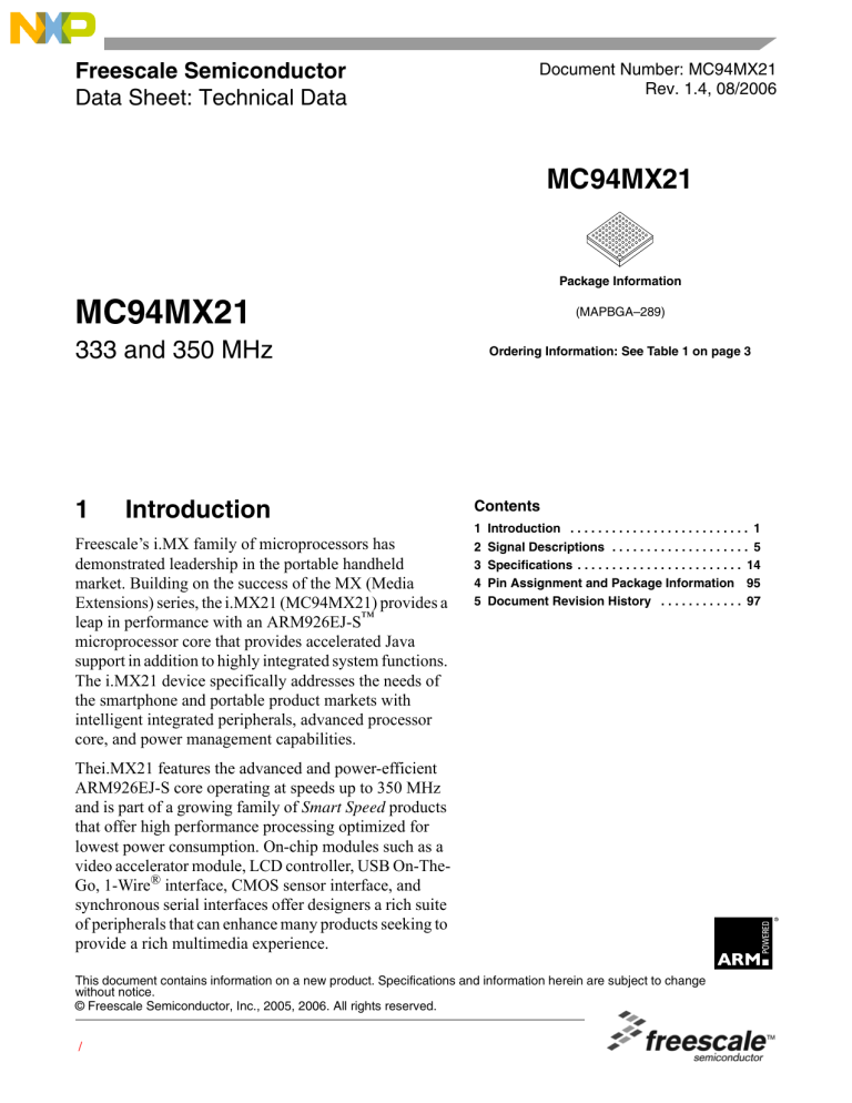 NXP i.MX21 Datasheet NXP i.MX21 Datasheet