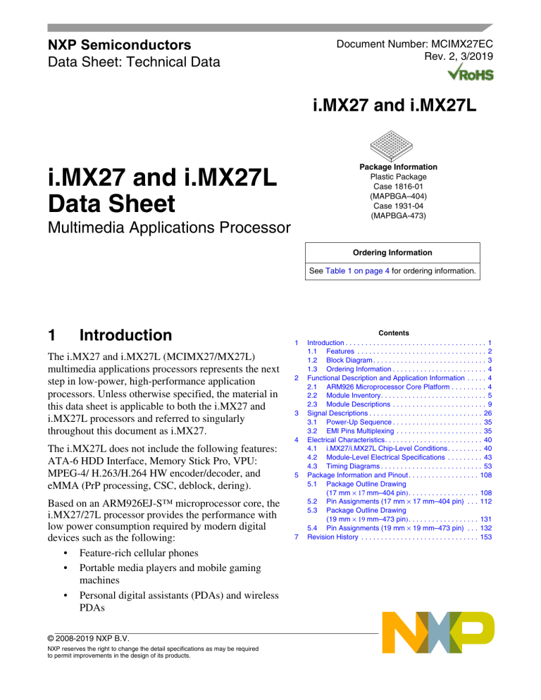 NXP i.MX27L Datasheet NXP i.MX27L Datasheet
