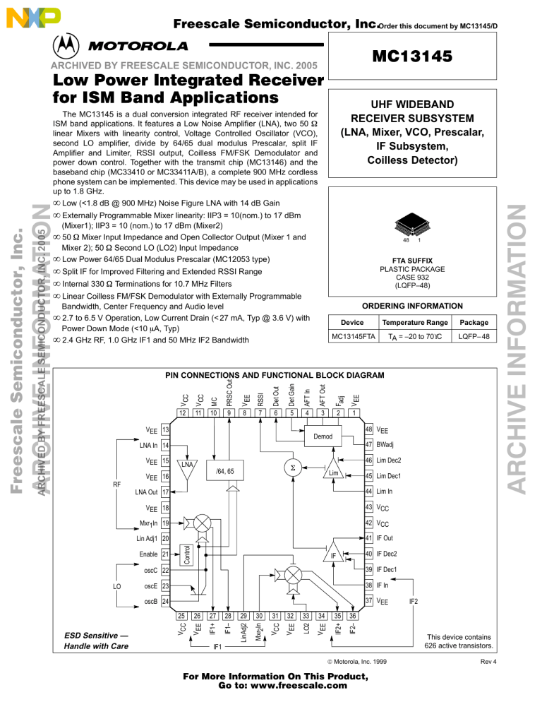 NXP MC13145 Datasheet NXP MC13145 Datasheet