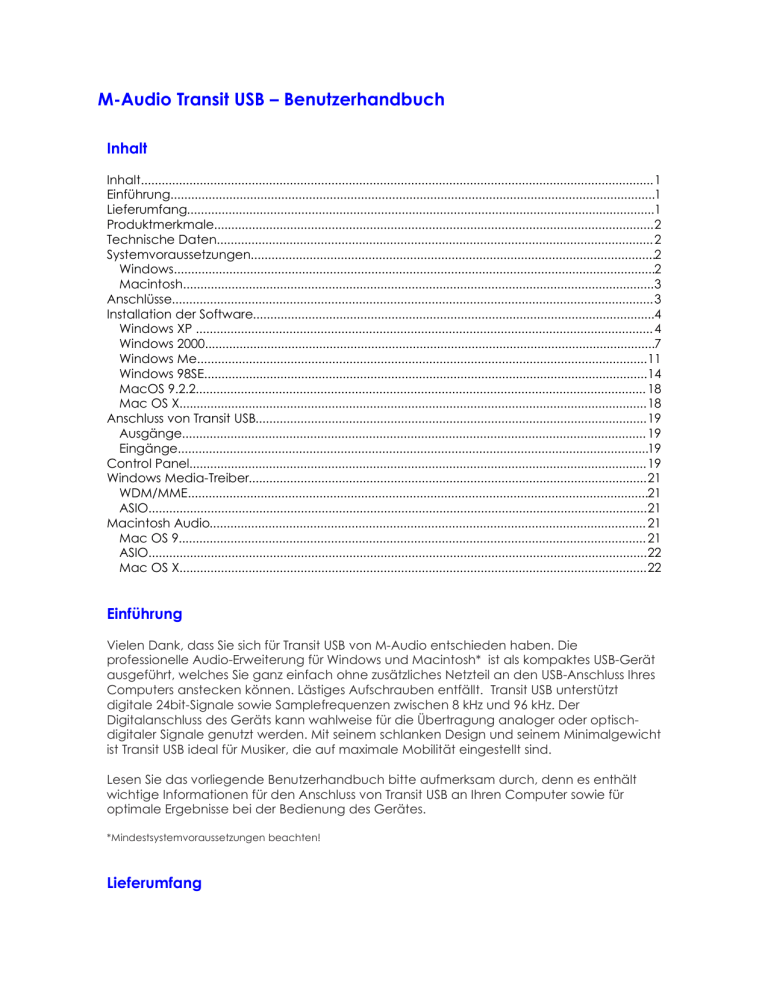 M-Audio Transit USB User guide M-Audio Transit USB User guide