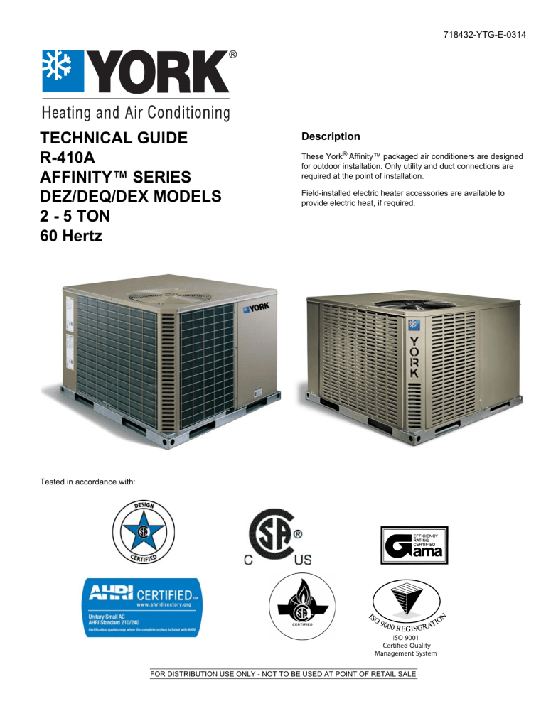 York Affinity Series User manual York Affinity Series User manual