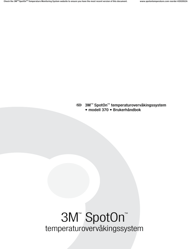 3M Bair Hugger™ Temperature Monitoring System, Model 37000 Operating instructions 3M Bair Hugger™ Temperature Monitoring System, Model 37000 Operating instructions