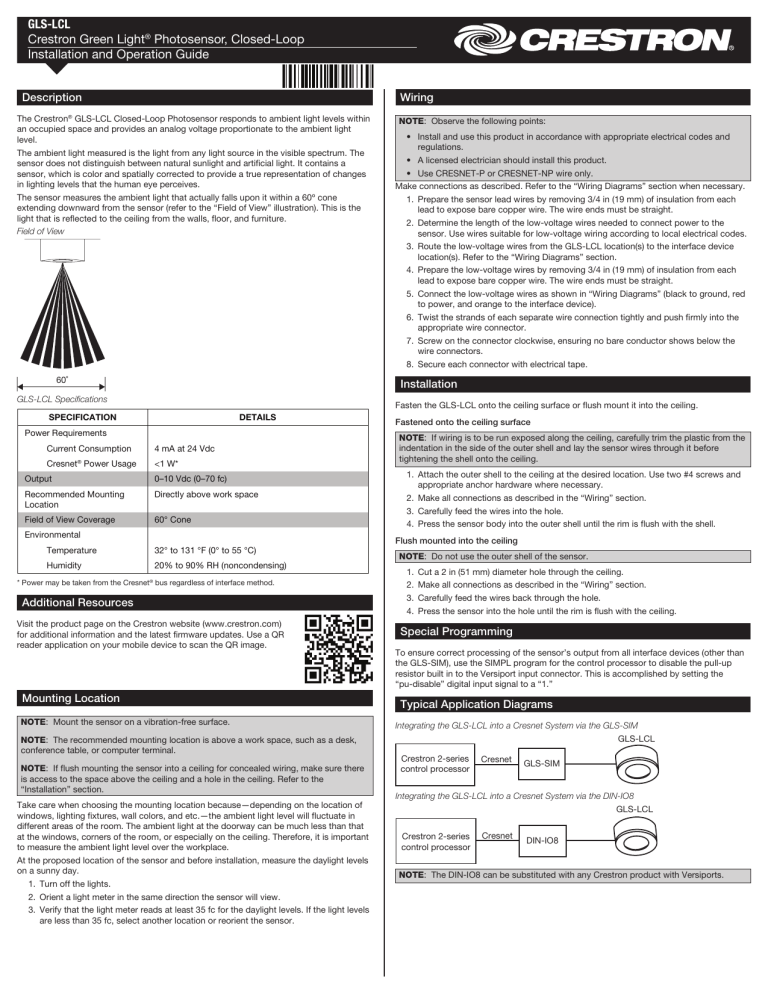 Crestron GLS-LCL User guide Crestron GLS-LCL User guide