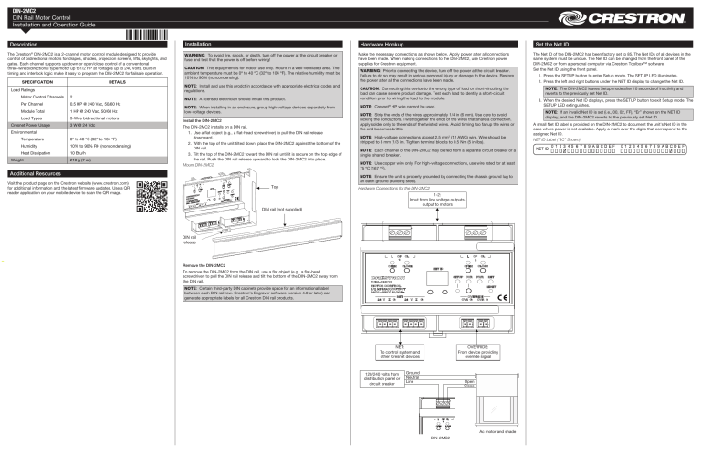 Crestron DIN-2MC2 User guide Crestron DIN-2MC2 User guide