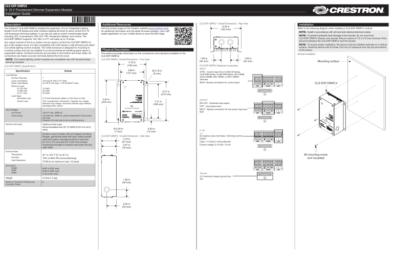 Crestron CLS-EXP-DIMFLV Installation guide Crestron CLS-EXP-DIMFLV Installation guide