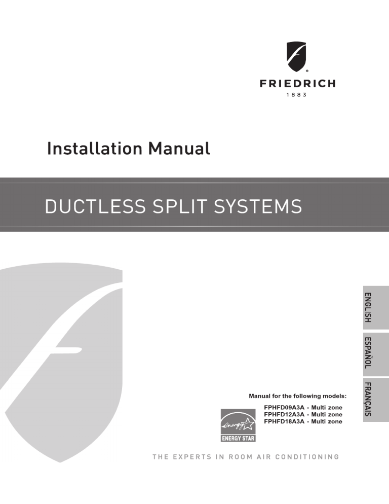 Friedrich FPHFD18A3A, FPHFD12A3A, FPHFD09A3A Owner's manual Friedrich FPHFD18A3A, FPHFD12A3A, FPHFD09A3A Owner's manual
