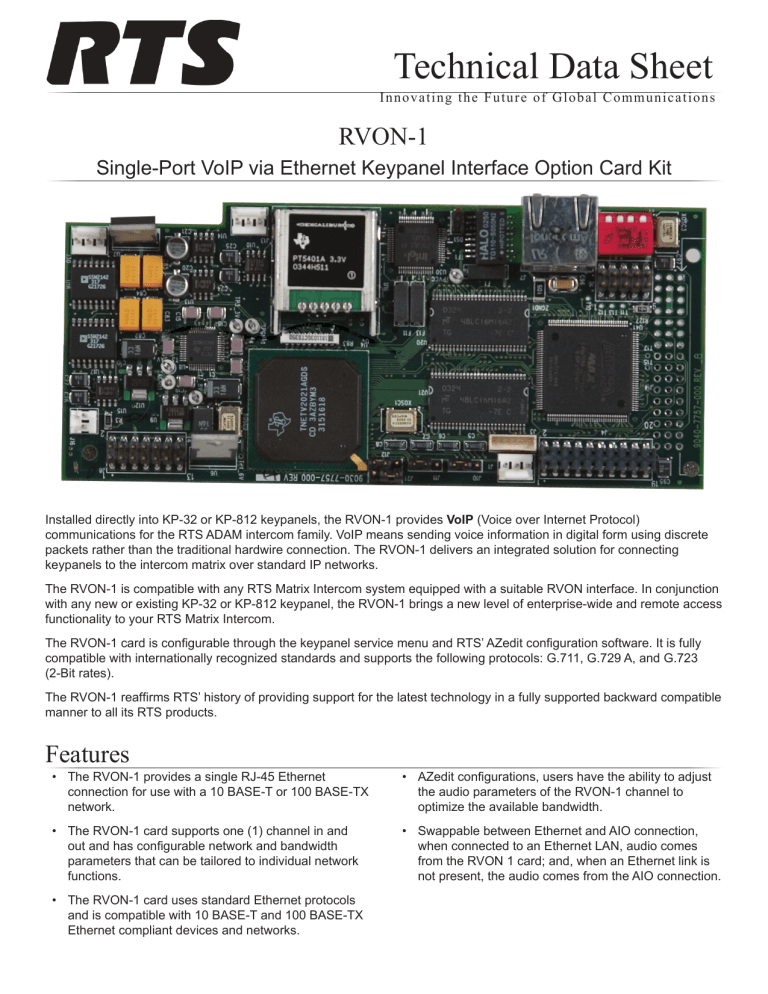 RTS Rvon-1 Datasheet RTS Rvon-1 Datasheet