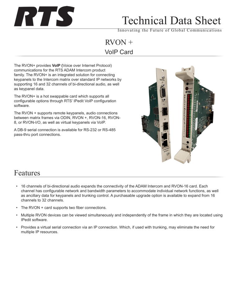 RTS Rvon , RVON+ Datasheet RTS Rvon , RVON+ Datasheet