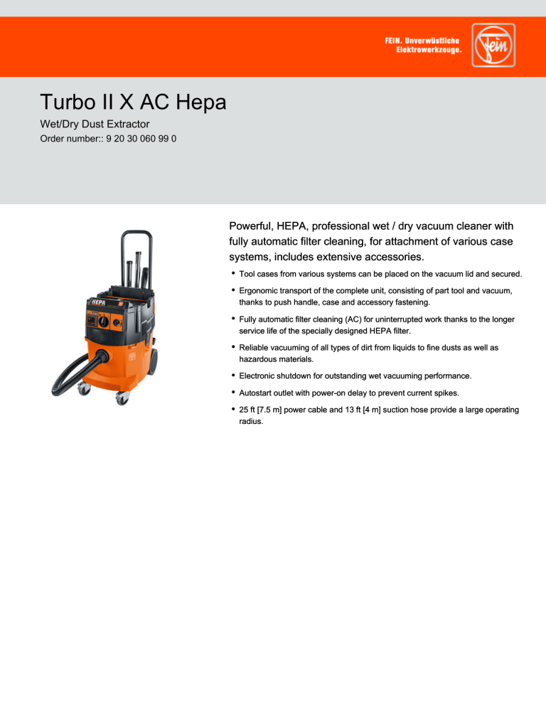 FEIN Turbo II X AC Hepa Datasheet FEIN Turbo II X AC Hepa Datasheet