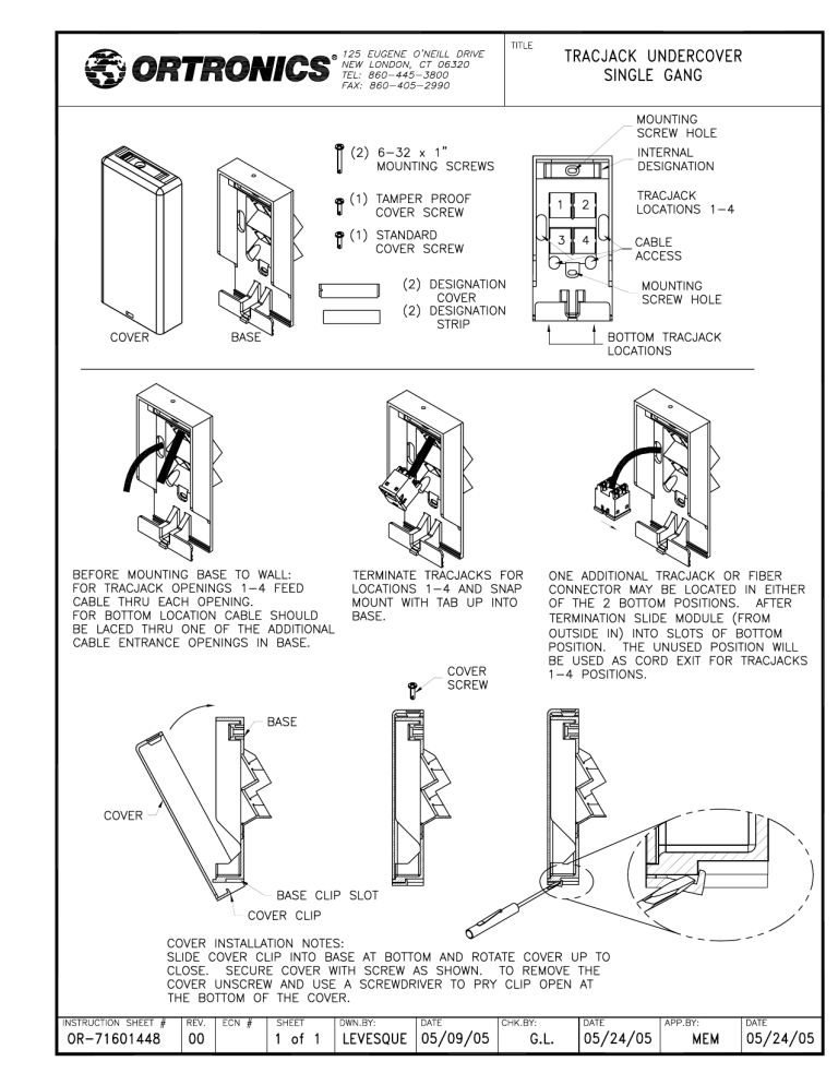 Legrand TracJack Undercover Wall Plate (single gang) User manual Legrand TracJack Undercover Wall Plate (single gang) User manual