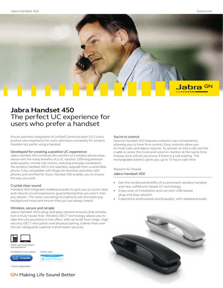 Jabra Handset 450 Datasheet Jabra Handset 450 Datasheet