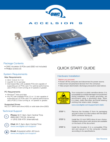 OWC Accelsior S Quick start guide OWC Accelsior S Quick start guide