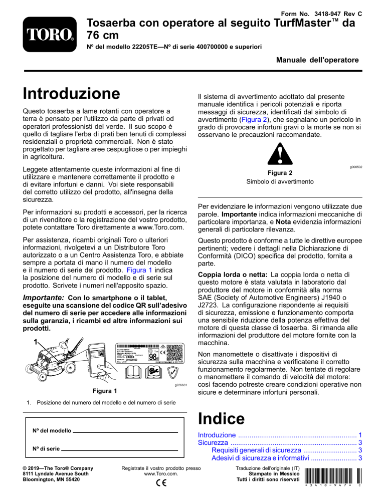 Toro 76cm TurfMaster Walk-Behind Lawn Mower User manual Toro 76cm TurfMaster Walk-Behind Lawn Mower User manual