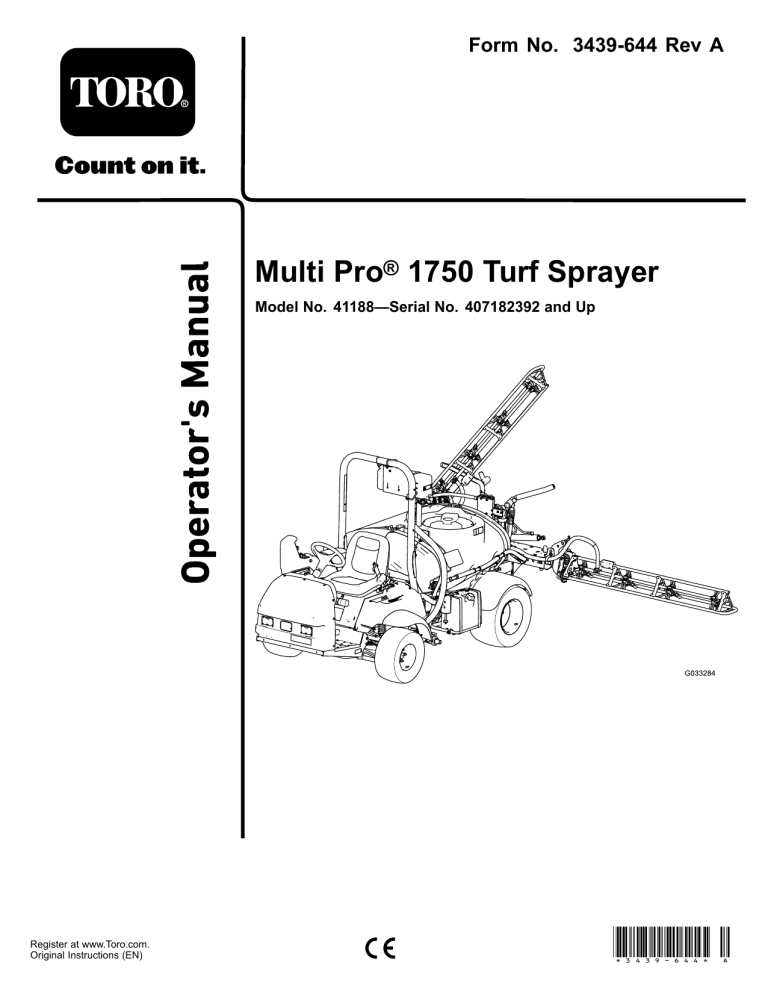 Toro Multi Pro 1750 Turf Sprayer User manual Toro Multi Pro 1750 Turf Sprayer User manual