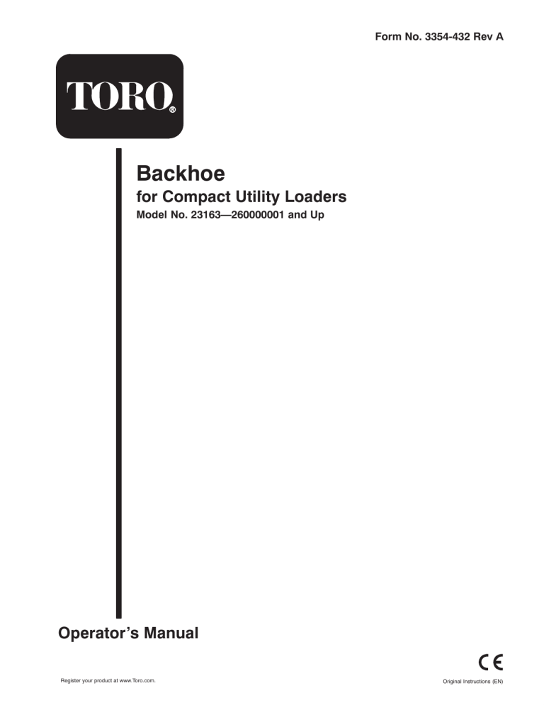 Toro Backhoe, Compact Utility Loader User manual Toro Backhoe, Compact Utility Loader User manual