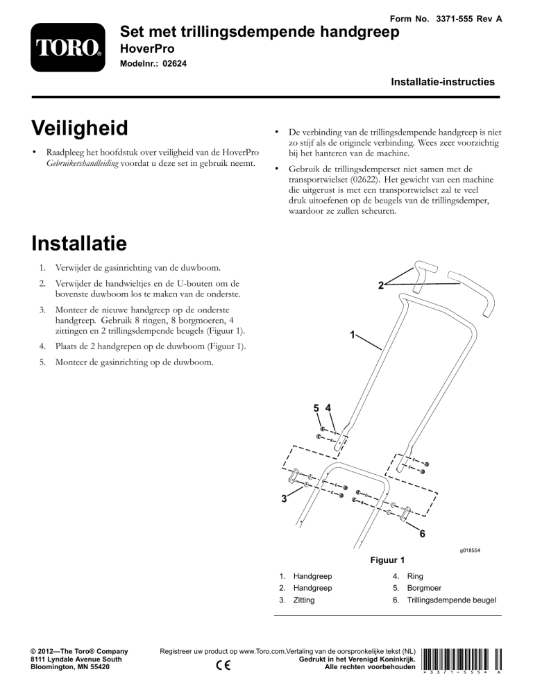 Toro Anti-Vibration Handlebar Kit, HoverPro Machine Installation guide Toro Anti-Vibration Handlebar Kit, HoverPro Machine Installation guide