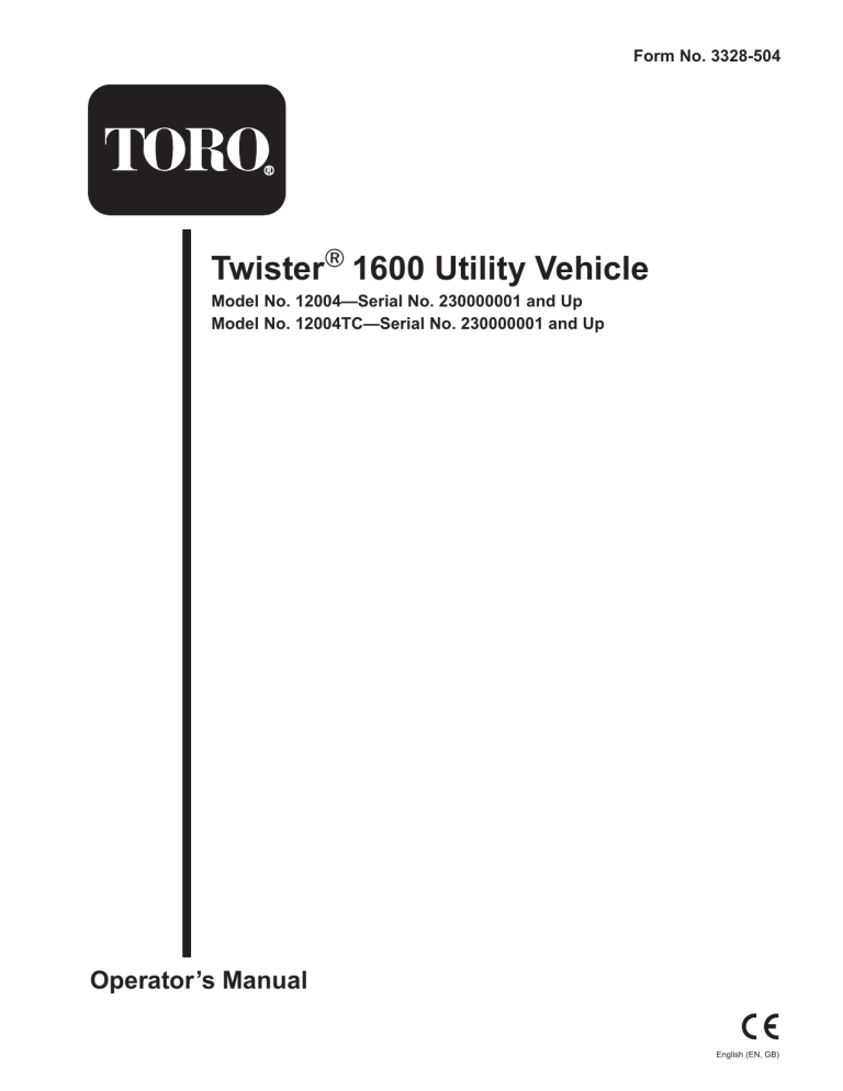 Toro Twister 1600 Utility Vehicle User manual Toro Twister 1600 Utility Vehicle User manual