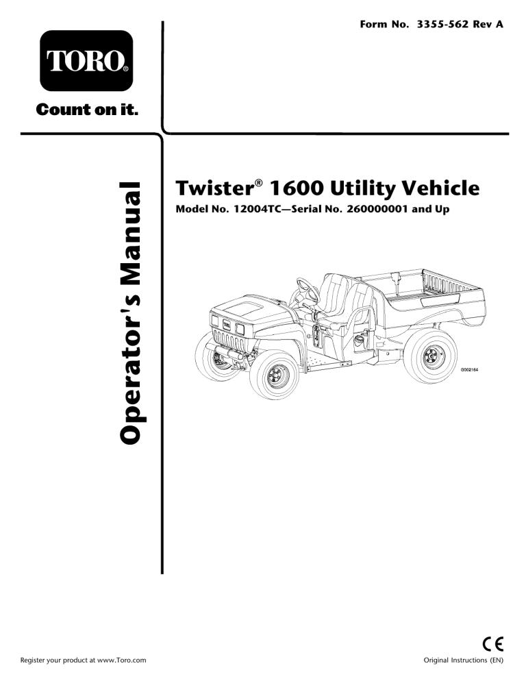 Toro Twister 1600 Utility Vehicle User manual Toro Twister 1600 Utility Vehicle User manual