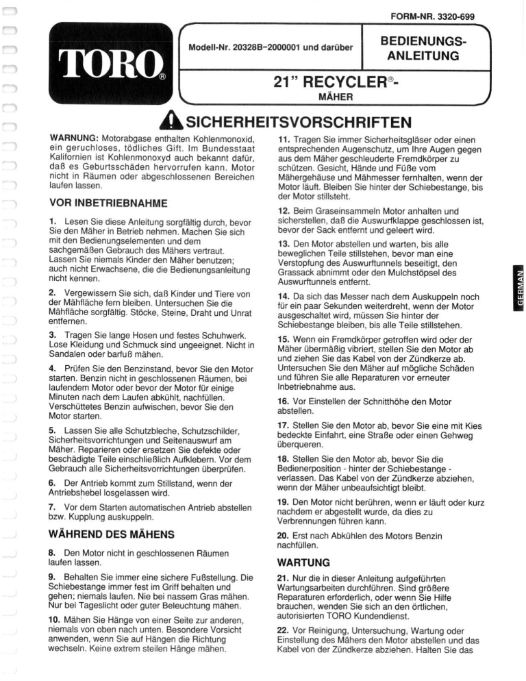 Toro Lawnmower User manual Toro Lawnmower User manual