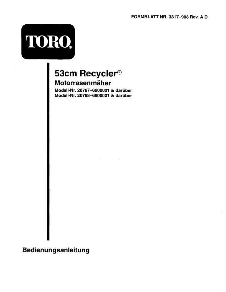 Toro 53cm Recycler Mower User manual Toro 53cm Recycler Mower User manual