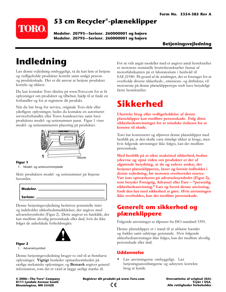 Toro 53cm Super Recycler Lawnmower User manual Toro 53cm Super Recycler Lawnmower User manual