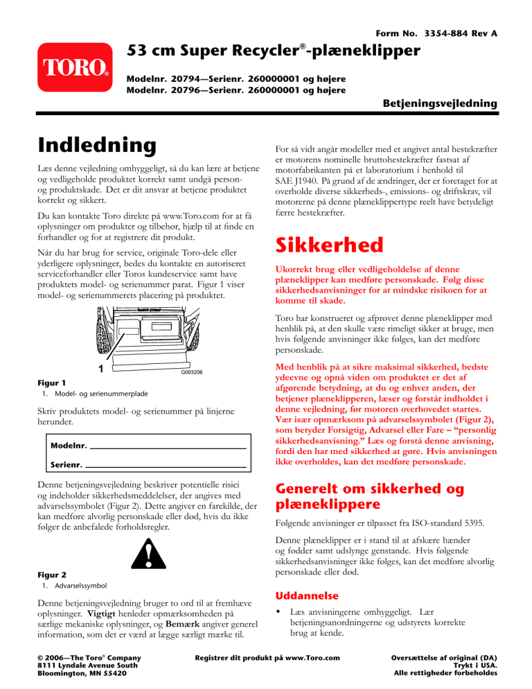 Toro 53cm Super Recycler Lawnmower User manual Toro 53cm Super Recycler Lawnmower User manual