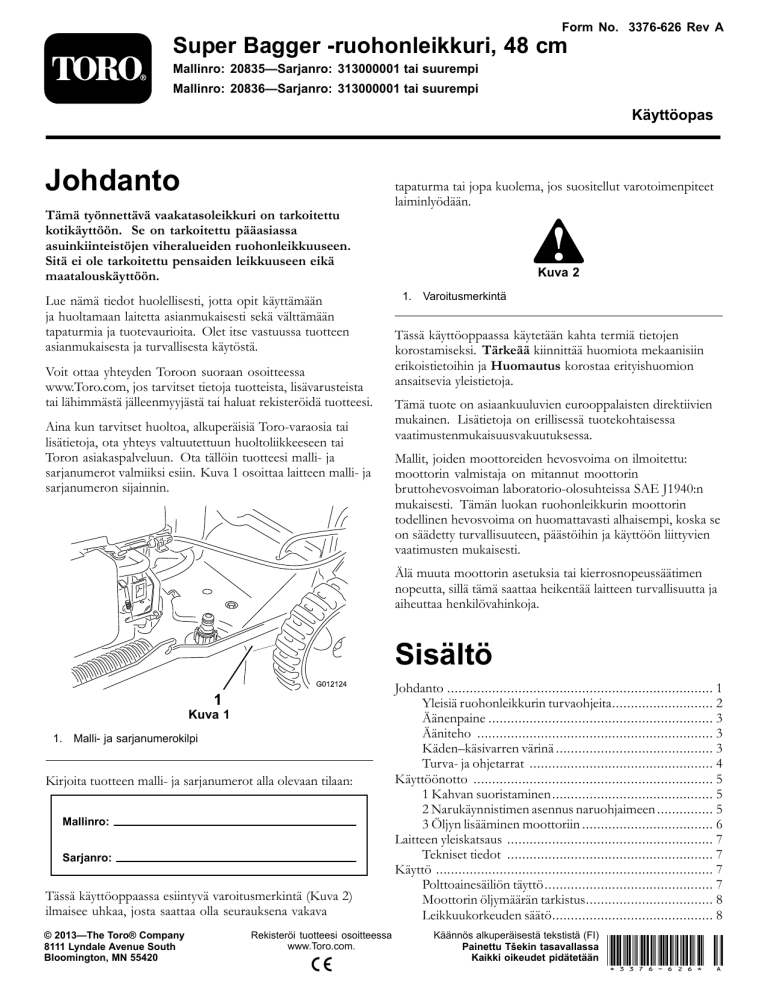 Toro 48cm Super Recycler Lawn Mower, 48cm Super Bagger Lawn Mower User manual Toro 48cm Super Recycler Lawn Mower, 48cm Super Bagger Lawn Mower User manual