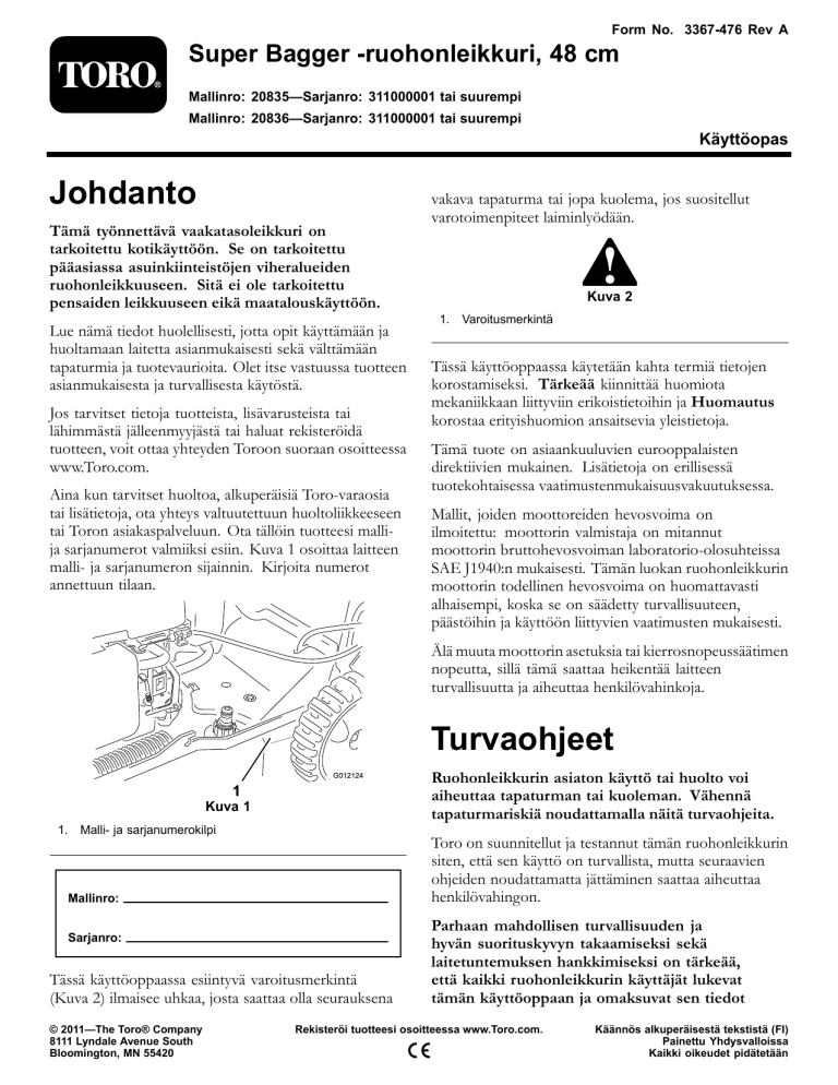 Toro 48cm Super Recycler Lawn Mower, 48cm Super Bagger Lawn Mower User manual Toro 48cm Super Recycler Lawn Mower, 48cm Super Bagger Lawn Mower User manual
