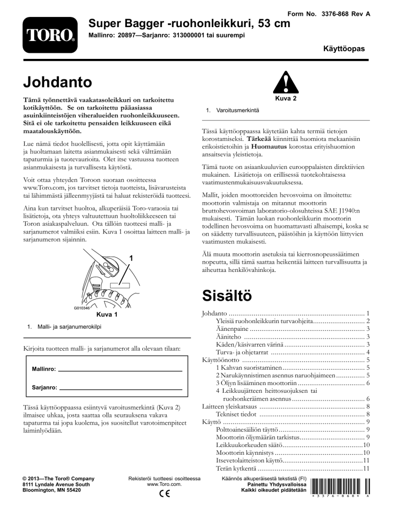 Toro 53cm Super Bagger Lawn Mower User manual Toro 53cm Super Bagger Lawn Mower User manual