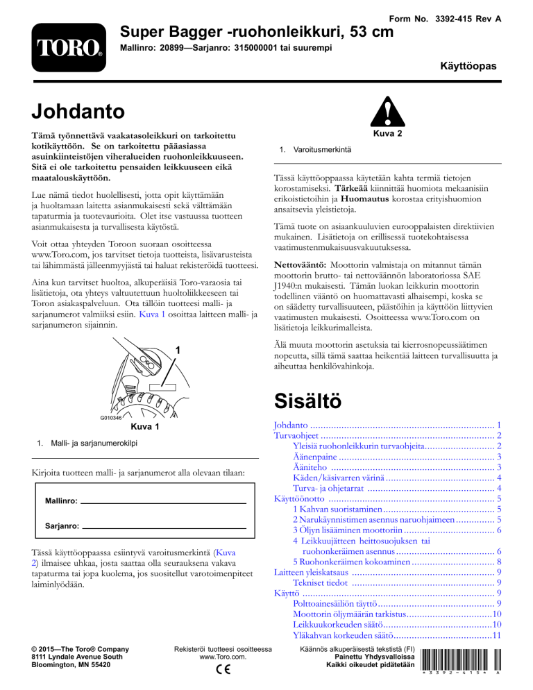 Toro 53cm Super Bagger Lawn Mower User manual Toro 53cm Super Bagger Lawn Mower User manual