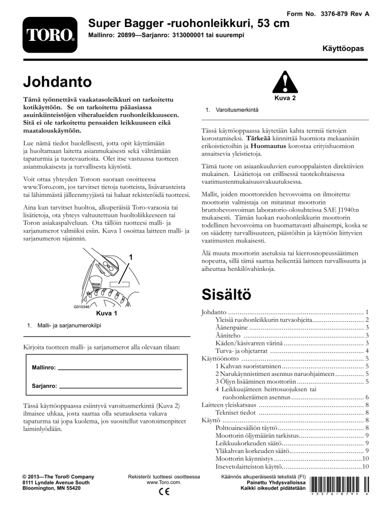 Toro 53cm Super Bagger Lawn Mower User manual Toro 53cm Super Bagger Lawn Mower User manual