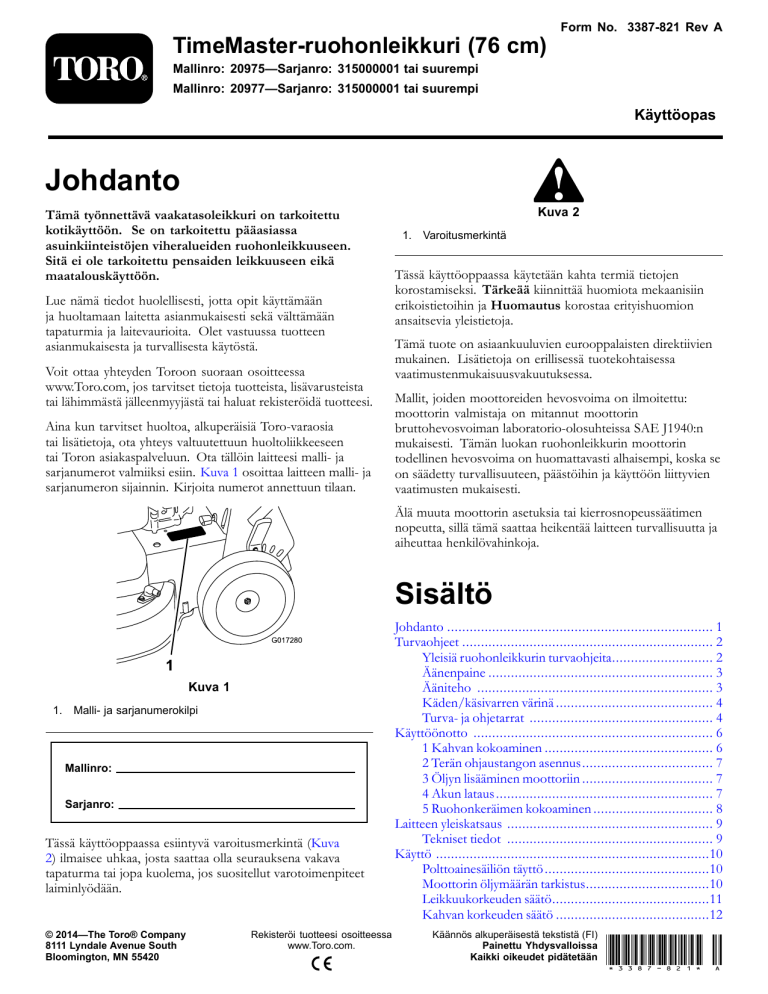 Toro TimeMaster 76cm Lawn Mower User manual Toro TimeMaster 76cm Lawn Mower User manual